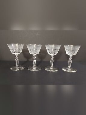 Libbey Rock Sharpe Etched Crystal Dessert Glasses (4)